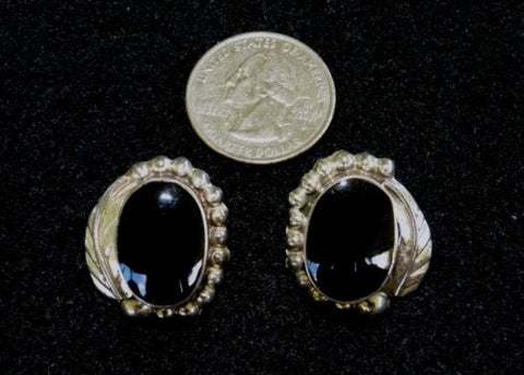 Vintage Southwestern Style Sterling Silver Onyx Earrings (BOX-EAR7)