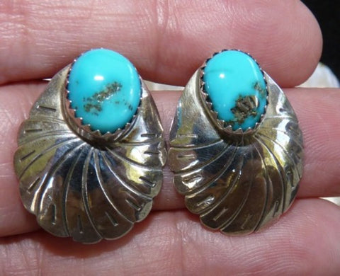 Vintage Southwestern Native American Made Sterling Silver Turquoise Earrings (BOX-EAR-10)