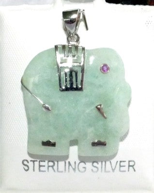 Translucent Green Jadeite and Sterling Silver Elephant Pendant (BJP-917-5)