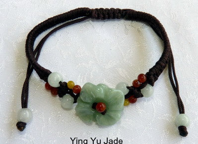 1894 6-19-2019 "Happy Life" Green Burmese Jadeite Flower Adjustable Bracelet (FJB-83)