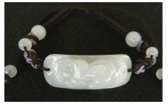 "Rabbit Brings Luck and Wealth" Burmese Jadeite  and Silk Adjustable Bracelet (FJB61)