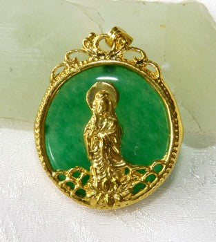 Raffle with Purchase-Gold Guan Yin on Green Jade Pendant (GY-Gold) - Add to Cart for Chance to Win