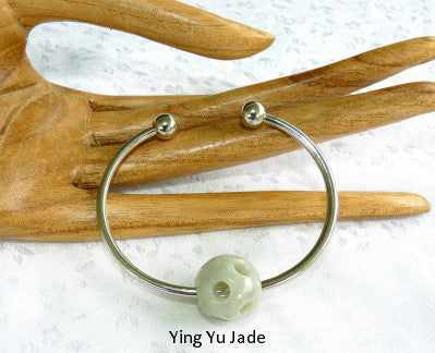Hollow Carved Jadeite Jade Bead Charm on Pandora Style Bracelet