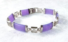 Lavender Jade and Silver Calligraphy Link  Bracelet 8"