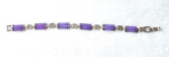 Lavender Jade and Silver Calligraphy Link  Bracelet 8"