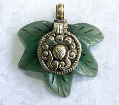 Strength and Endurance" Chinese Jade Maple Leaf Pendant (P653)