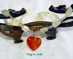 Elegant Chinese Jade Bead Necklace with Heart 16"