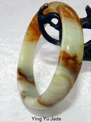 "Keep Calm and Carry On" Natural Color Chinese Jade Bangle 54mm (NJ2339)