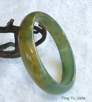 1404 Nov 28 Translucent Green with Honey Veins "River Jade" Bangle Bracelet 59mm (NJ2369)