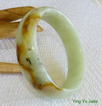 Honey Veins, Charcoal "Butterfly Tracks" Chinese Jade Bangle Bracelet 59mm (NJ2376)