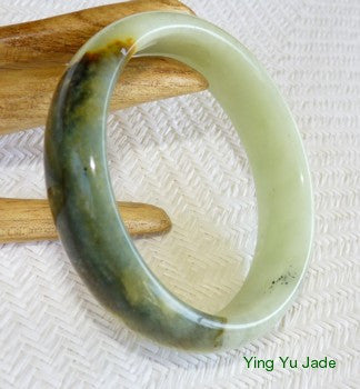 "Yang Honey Green Veins" Chinese River Jade Bangle Bracelet 59.5mm (NJ2377)