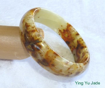 "Butterfly Tracks' Natural Color Chinese Jade Bangle Bracelet 60mm (NJ2393)