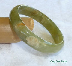 "Cloud Above, Earth Below" Natural Color Chinese Jade Bangle Bracelet 58mm (NJ2398)