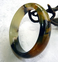"Powerful Person" Chinese River Jade Bangle Bracelet 59.5 mm (NJ2592)