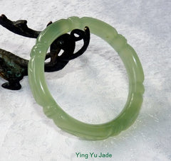 Sale-"Bamboo Knot" Carved Translucent Chinese Jade Bangle Bracelet 60mm (NJCARV-19-60)