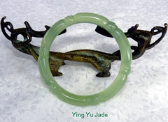 Sale-"Bamboo Knot" Carved Translucent Chinese Jade Bangle Bracelet 60mm (NJCARV-19-60)