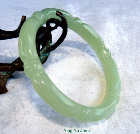Sale-"Bamboo Knot" Translucent Carved Chinese Jade Bangle Bracelet 64mm (NJCARV-19-64)