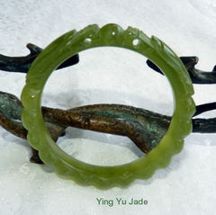 Sale-"Two Dragons Hold Pearl" Classic Round Dynasty Carved Chinese Jade Bangle Bracelet 60mm (NJCAR-DD-60)