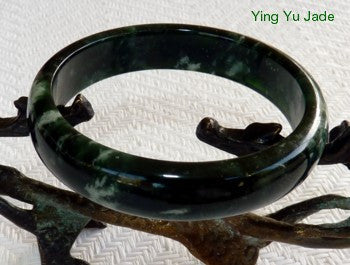 1604 Oct 9 Today's Special Sale - Yin Clouds on Yang  Deep Green Chinese Jade Bangle Bracelet 60mm (NJL2239)