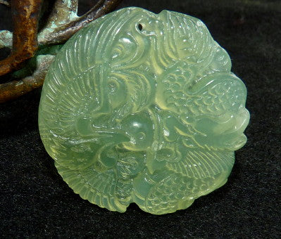 "Dragon Phoenix Protect Pearl" Chinese Jade Pendant (P-622)