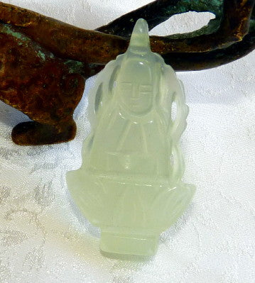 Translucent Guan Yin Buddha of Compassion Chinese Jade Pendant (P-602)