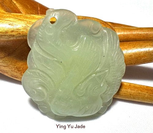 "Bird in Lotus" Chinese Jade Pendant  (P618)