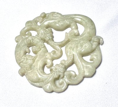 "Dancing Dragons" Large Jade Pendant/Carving (P676)