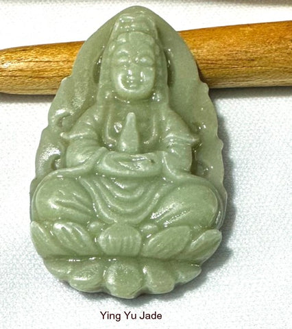 "Guan Yin on Lotus" Chinese Jade Pendant (P651)