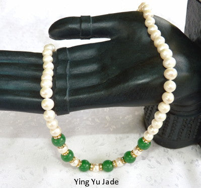 Lustrous China Sea Pearls and Green Jade Necklace - Custom Made for YYJ