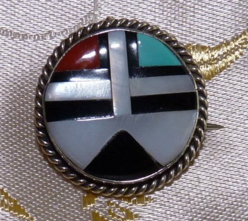 Vintage Arizona Tribal Sterling Silver Turquoise Coral Pendant Pin - Unique )BOX-Pin-11)