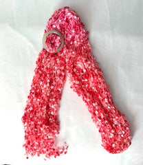 Sale-Spectacular Varied Shades of Pink Hand Knit Scarf with Jade Bangle Scarf Ring