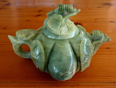 "Descendant's Luck" Pumpkin Shape Chinese Jade Teapot Hand Carved (TEA-2)