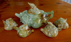 "Pumpkin Pattern" Jade Teapot Set -Vintage, Rare, One of a Kind  [TEA-6]