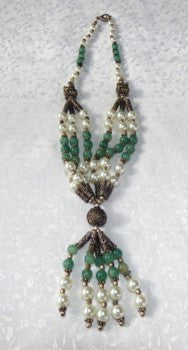 Vintage Pre-owned Jade and Pearl Decorative Necklace - (TI-1285)