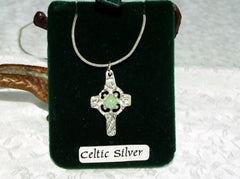 Estate Pre-Owned Jade Cabochon Celtic Silver Cross and Chain (TI-CELT)
