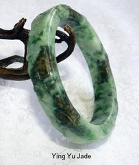 Estate Pre-Owned Qing Dynasty  Carved Dragon Phoenix Jadeite Bangle Bracelet 58mm (TI-1300)