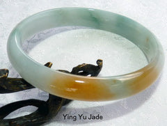 "Fu Lu Shou" Green White "Hong" Red Burmese Jadeite Bangle Bracelet 61 mm (TI1305)