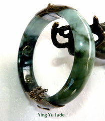 Deep Green Veins Burmese Jadeite Bangle Bracelet with Hinge 55 mm (TI1319)