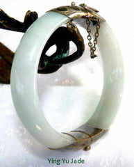 "Yin" Pale Green Almost White Burmese Jadeite Bangle Bracelet with Hinge 54 mm (TI1320)
