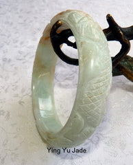 Vintage Auspicious Dragon "Lao Pit" Carved Jade Bangle 53.5mm (V1258)
