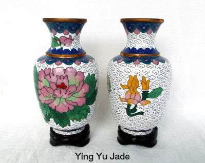 Vintage Pair Chinese Cloisonne and Brass Vases with Flowers