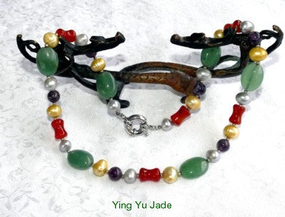 Colorful Jade, Pearls, Silver and Beads Necklace (YYBOX-18)