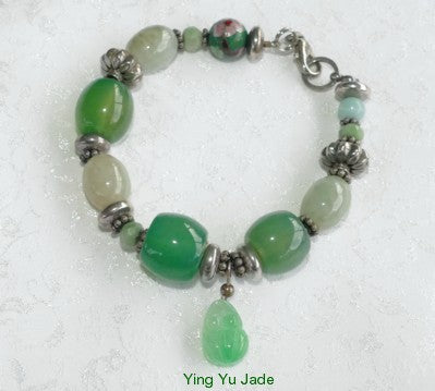 Tiny Jadeite Frog Charm Bead Bracelet (YYBOX-21)