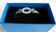 Ying Yu's Jewelry Box: Jade and Sterling Silver with CZ Stones Oval Bracelet with Hinge (YYBOX-JYY)