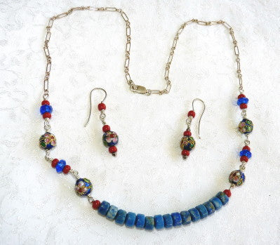 ing Yu's Jewelry Box-Chinese Cloisonne Blue Necklace and Earrings Set (BOX-26)