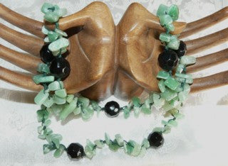 Polished Jade Chips and Onyx Necklace